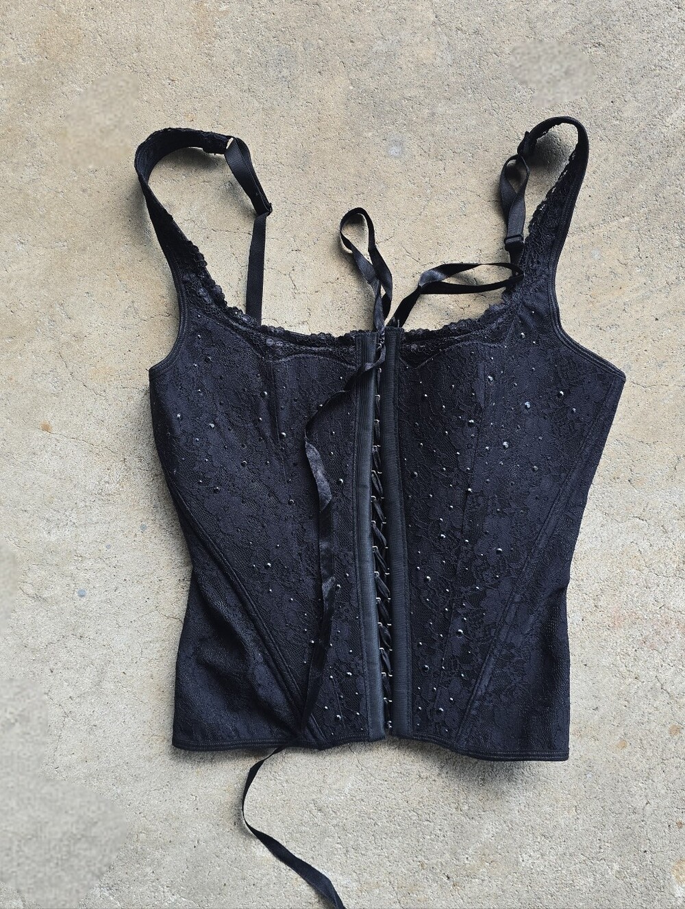 2K VTG Black Oh Yea Bling Rhinestone Goth Punk M Corset Top Deadstock